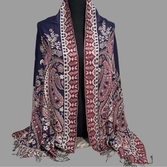 Elegant Large Shawl Wrap Double-sided Super Soft Quality Rayon Silver Blue Pink - Picture 1 of 15